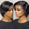 Synthetic Wigs Straight Pixie cut wig transparent lace human hair short Bob T-part pre filled Brazilian female Q240427
