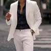 Мужские костюмы Fashinon White Slim Fit Beach Wedding Wedding 2 Piece Man Blazer Случайный костюм одиночной грудь Homme