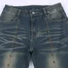 Frauen Jeans Vintage Stiefel Schnittflare Hosen Denim Nietkernmetalldekoration Delesse
