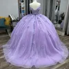 ラベンダーQuinceaneraドレスアップリケビーズ3DショルダーボールガウンVestidos de 15 Anos Sweet 16 Birthday Party Fiesta