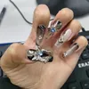 Pure handmade long wears armor butterfly burst, sweet, cool luxury white nails, fashion high -grade wearing armor nail products Sparkling diamond nail art