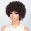 Synthetic Wigs Pixie short African curly Bob human hair wig with bangs suitable for Brazilian women Remi to wear then natural brown twisted Q240427
