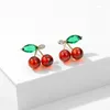 Pendientes de sementales FXLry Elegancia Cúcica Cúbica S925 Cerez de color rojo con aguja de plata para joyas para mujeres