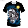 T-shirts masculins t-shirts Indian Tribe Chief Wolf Totem Graphique 3D Imprimé Summer Street Culture Fashion Vintage Round Cou Round T-shirt à manches courtes Topxw