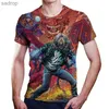 Men's T-Shirts 2023 Summer New Mens T-shirt Wearing Heavy Metal Rock 3D Printing Mens Street Shirt Cool Short Sleeve Top Extra LargeXW