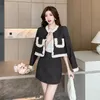 Small Fragrance Suits For Women Two Piece Set Autumn Winter Korean Fashion Sweet Short Tweed Jacket Coat Mini Skirt Outfits 240425