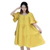 Maternity Dresses Summer Loose Maternity Party Dress Short Flare Sleeve Square Collar Ruffles Patchwork Pregnant Woman A-Line Dress Loose Clothes