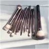 Makeup Brushes Hourglass Set 10Pcs Cosmetic Brush For Face Powder B Eye Shadow Crease Concealer Brow Liner Smudger Dark-Bronze Metal H Dhwtj