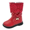 Boots Mudipanda Girls Winter Bota Pink Red Black Lace Fashion Shoes Flat Warm Bot For Kids Children Snow Boot