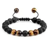 Beaded 8mm Mens Bracelet Black Lava Bead Tiger Eye Adjustable Woven Rope Couple Distance Female Yoga Therapy Jewelry