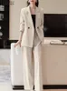 Zanzea Fashion ol Work Pants Sets Women Office Office Elegancka Bluzka z długim rękawem szerokie spodnie Nogą Suits 2PCS Urban Tracksuits 240412