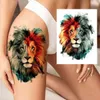 Tattoo Transfer Aquarell Lion Lion Tiger temporäres Tattoo für Frauen Männer Atult Kid Realistic Fake Tier Tattoo Aufkleber Wassertransfer Tatoos Oberschenkel 240426