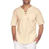 Zomerheren T-shirt Katoenlinnen Korte mouwen Casual losse shirts Mannelijk Ademende vaste kleur Lichtgewicht Tops 240418