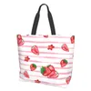 Sacs à provisions Strawberry Extra Large Sac d'épicerie Rouge et blanc Stripe réutilisable Tote Travel Rangement épaule