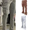 Calça feminina masculina cintura de cordão Jogger colorido sólido pilha de carga empilhada treino de carga correndo calça de moletom com bolsos múltiplos