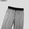 Calça masculina incerun homens malha transparente cintura elástica brilhante sexy calça de rua 2024 moda de festa casual s-5xl