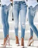 Damesjeans 2024 Spring dichtgeknoopt Pocket Design gescheurd Cutri Capri onregelmatige hoge taille Skinny Daily Daily Denim Pencil Pants Y2K