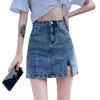 Röcke koreanische hohe taillierte Denim Kurzrock Frauen Sommer sexy enge Tasche Hip Frau A-Line-Hose mit Schlitz 2024