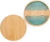 Table Mats 1 Pcs Pack Wood Coasters Round Ocean Wave Epoxy Resin And Bamboo Drink Mat Home Decorations