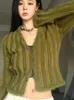 Kvinnors stickor y2k estetiska randiga hjärtkvinnor koreanska mode v-ringning vintage fuzzy jacka streetwear grunge beskurna cardigans harajuku