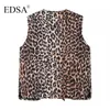 Giubbotti da donna Edsa Fashion Leopard Lace-Up Weltcoat Schermo a v-collo sciolto Top 2024 estate per lady gilet streetwear