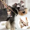 Designer Dog Harness Leash Set Classic Plaid Bow Teddy Collar Dog Walking Rep Chain For Small Medium Pet Harness Suit Leash Set S B236