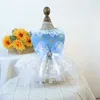 Hondenkleding kant boog gaasjurk kleine kleding zoet veter kleding kat mode kawaii blauw bloemen ontwerp schattig kostuum huisdierproducten