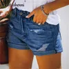 Shorts femininos novas femininas moda rasgada com cintura alta laminada shorts jeans vintage hole summer pocket casual short jeans ladies hotpants shorts d240426