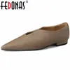 Casual Shoes Fedonas Fashion Low Heels Women Pumpar Spring Summer Pointed Toe Woman äkta Leather Office Lady Working Basic 2024