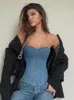 Iamty sans bretelles en denim corset femmes sans lacets sans bustier sexy club clubs sweet élégant tube de base top y2k jean cami dames 240415