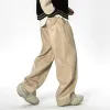 Pantalons hommes lâches décontractées vintage broderie en cuir large pantalon cargo de la jambe masculine streetwear mode pantalon de moto droit pantalon féminin