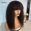 Wigs Kinky Straight Italian Coarse Yaki Human Hair Wigs For Women Natural Black Brazilian Virgin Hair Short Bob Wigs With Bangs