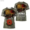 Camisetas masculinas 2024 Novo masculino 3d camiseta anzac dia gráfico camuflado de retalhos de retalhos Top Top Pull Out Fashionable Mens T-shirtxw