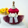 Vêtements de chien en dentelle rouge robe robes de mode fleur de mode petit vêtements chat mignon jupe tutu douce traction boucle