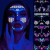 XJU8 Tatouage Transfert fluorescent Halloween Face Tattoo Autocollant papillon rose faux tatouage UV Glow dans le Dark Festival Masquerade Party Body Sticker 240427