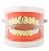 Hip Hop Men039s 6 Top Bottom Teeth Gold Silver Color False Teeth Grillz Set Bump lattice Dental Grills For women Body Jewelry7319759