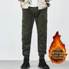 Men's Pants 2024 Winter Cargo Men Multi-Pockets Fleece Liner Thick Warm Slim Joggers Cotton Casual Thermal Trousers