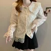 Blouses pour femmes Fashion Sweet Doll Collar Lace Shirt à manches longues Femme 2024 Spring coréen Blouse de poussière à secteur unique Top Femme