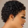 Synthetic Wigs Short twisted curly wig human hair elf cut Brazilian female natural black without film Q240427