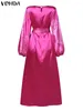 Casual Dresses Vonda Women aftonklänning 2024 Bohemian Long Sleeve Party Sundress Elegant blommig tryckt golvlängd Löst mantel