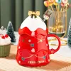 Tazas de cerámica Taza de café con tapa de gran capacidad 500 ml Forma de árbol de Navidad Copa de leche creativa