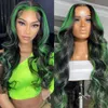 Perruques synthétiques Green Highlight Lace Synthetic Lace Front Perruque adaptée aux femmes Black and Green Body Wave fermé Ombre pré-cueilli Q240427