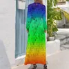 Sukienki zwyczajne Streszczenie sukienki o zachodzie słońca Długie rękawe światło Print Sexy Maxi High talia styl uliczny projekt Boho Beach Long