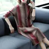 Casual jurken herfst winter half hoge kraag mode tie kleurstof gebreide jurk vrouwelijke lange mouw elegante gewaad dames losse vintage vestido