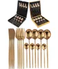 Conjunto de talheres de ouro rosa de 16pcs Conjunto de talheres de ouro 1810 Aço inoxidável Tableware Fork Spoon Dinner Setware com caixa de presente T22473288