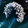 Headpieces TOPQUEEN Handmade Head Accessories For Wedding Pearl Hair Hoop Girls Headdress Rhinestone Bride Party HP643