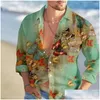 Herrklänningskjortor Mens Floral Printing 3D Shirt Summer Long Sleeve Man Fjäril