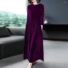 Casual Dresses Vacation Dress Cozy Party Pile Collar Women Holiday Solid Color Velvet Long Stylish Daily Clothing