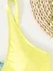 Swimwear pour femmes Sexy Yelle Le feuilles de bikinis imprimées sets les femmes Push Up Cross High Wistes Pag quelque chose de maillot de bain 2024 de la plage de la plage