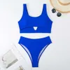 New Style Swimsuit Solid Color Nylon Sexy Hollow Split Swimsuit for Women's Swimwear